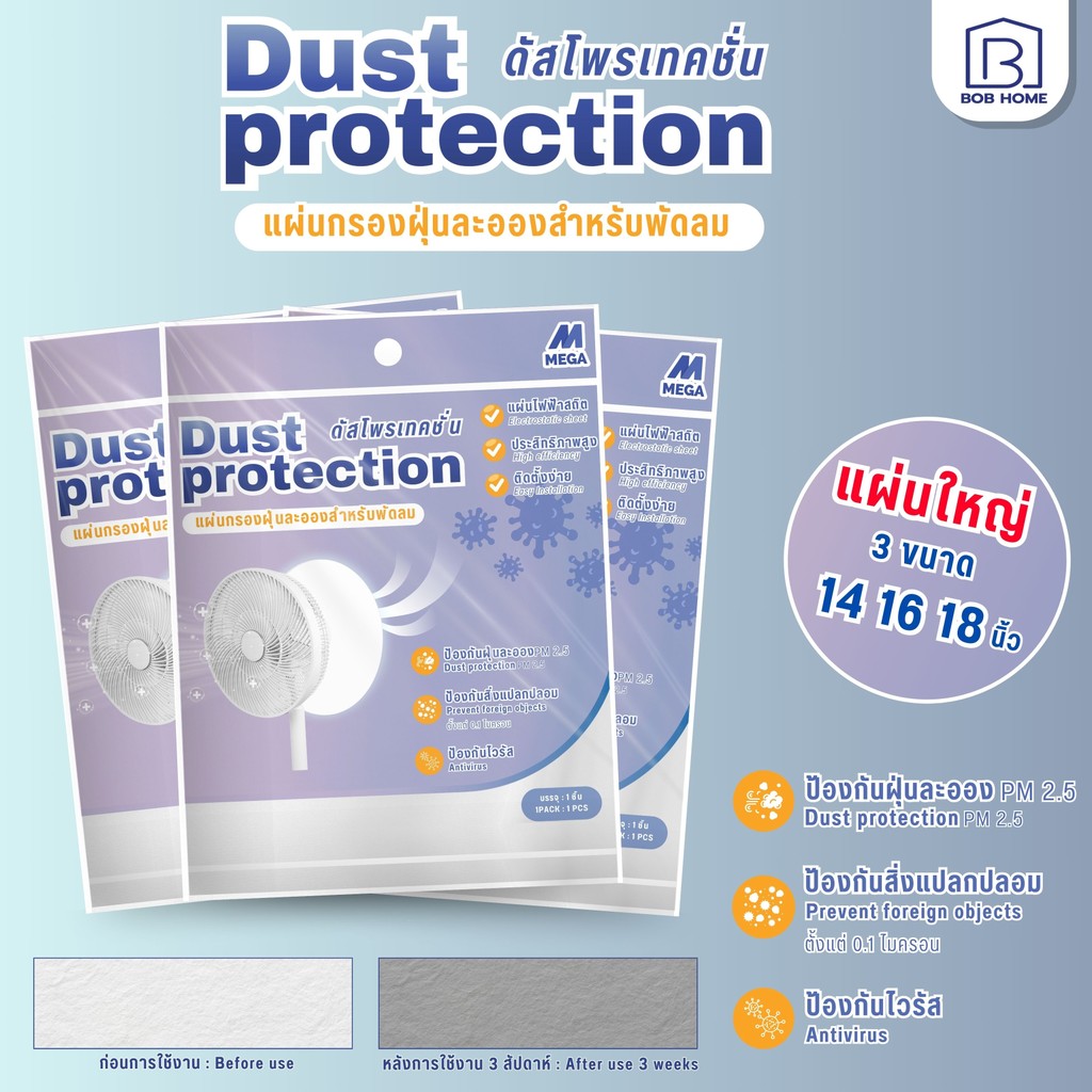 【พร้อมส่งจากไทย】แผ่นกรองอากาศพัดลม ฝุ่น PM 2.5 ละอองเกสรดอกไม้ ขนสัตว์ ฝุ่นควัน ขนาดที่ใช้ได้ 14 16 18 นิ้ว