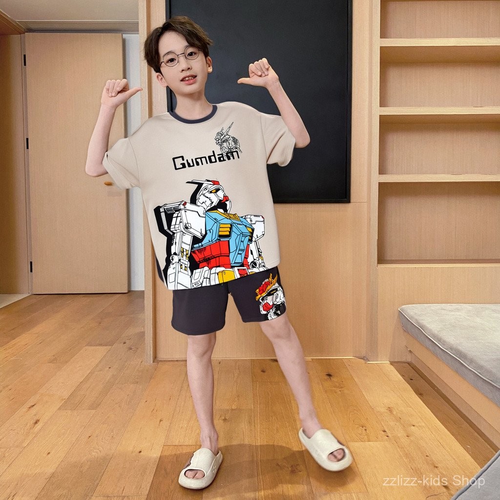 ชุดนอนเด็กชาย ชุดนอนเด็ก ชุดนอนฤดูร้อนแบบบาง ฤดูร้อนสำหรับเด็กชายใหญ่ ชุดนอนฤดูร้อนสำหรับนักเรียนชาย การ์ตูน