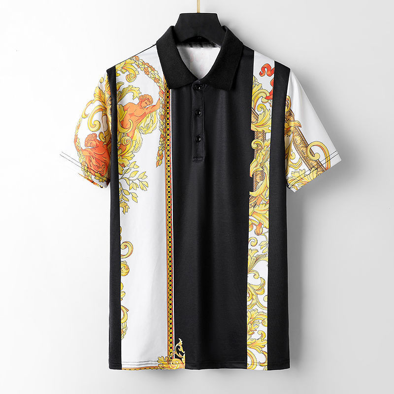 VERSACE2601 เสื้อเชิ้ตโปโลปักลายลําลองสําหรับบุรุษฤดูร้อนอินเทรนด์
