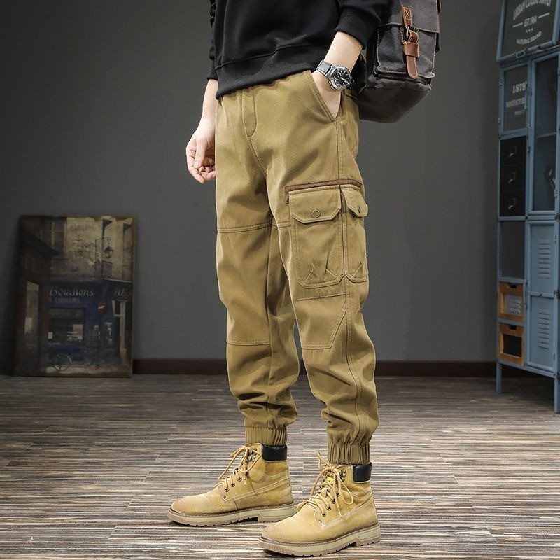 EERSHENSHI American Streetwear Tactical Cargo Pants Mens Loose Fit Multi-Pocket Joggers