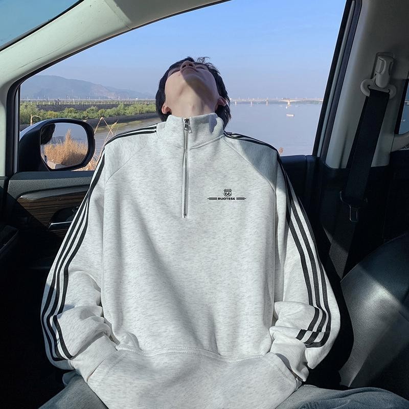 เสื้อกันหนาวผู้ชายฤดูใบไม้ร่วงฤดูหนาวรูปแบบใหม่ 360ก หนักสบายๆหลวมแจ็คเก็ตครึ่งซิป