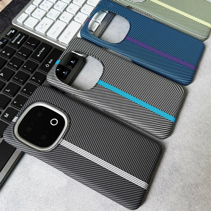 IQOO 13/12 Pro/11/10 Neo10/Neo8/9 Pro Premium Race Track Stripe สี Clash Design Kevlar Carbon Fibre Texture Half Wrap iQOO กันกระแทก