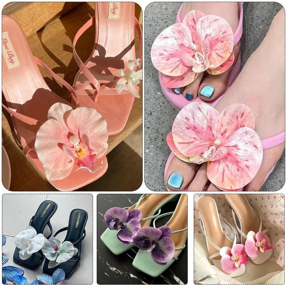 ROADSTAIRS 1 คู่ไทย Fairy ดอกไม้ผีเสื้อรองเท้าหัวเข็มขัด,ส่วนบุคคลออกแบบจําลอง Coloful Phalaenopsis รองเท้าดอกไม้รองเท้าแตะ, ผีเสื้อกล้วยไม้ดอกไม้หวานอุปกรณ์เสริมรองเท้า - รูปที่ 4