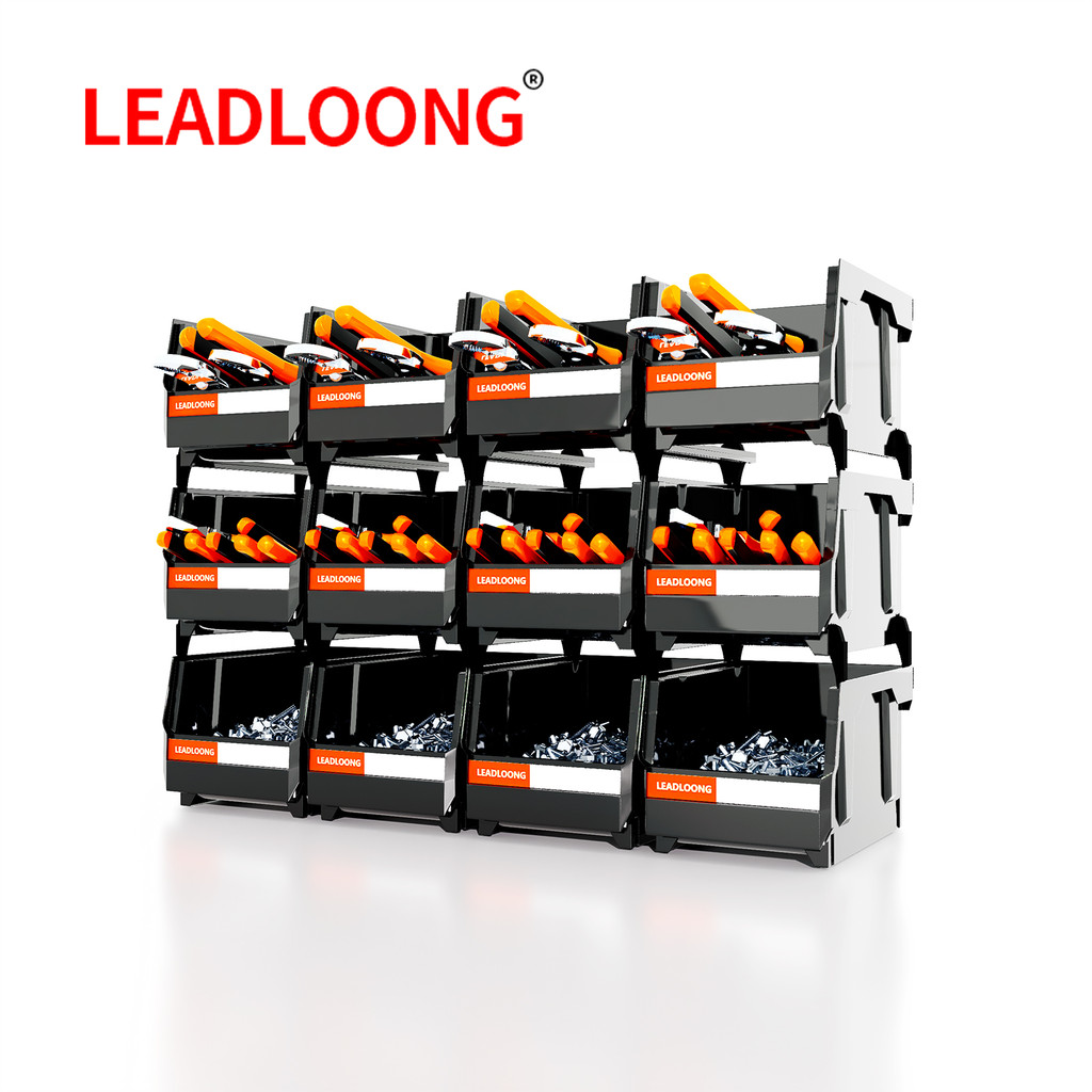 LEADLOONG V2 สีดํา กล่องอะไหล่ 12 ชิ้น 200*130*110 มม. ชุดรวมชิ้นส่วนวางซ้อนกันได้กล่องเก็บถังขยะ