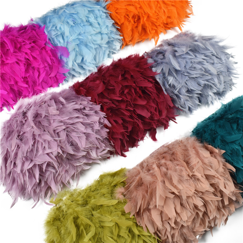 1 เมตรสีปุยตุรกี Feathers Trim พู่ Fringe ริบบิ้น Marabou Feather เทป Fringes เย็บเครื่องแต่งกายเสื้อผ้าเย็บปักถักร้อยอุปกรณ์จัดงานแต่งงานตกแต่งเสื้อผ้า