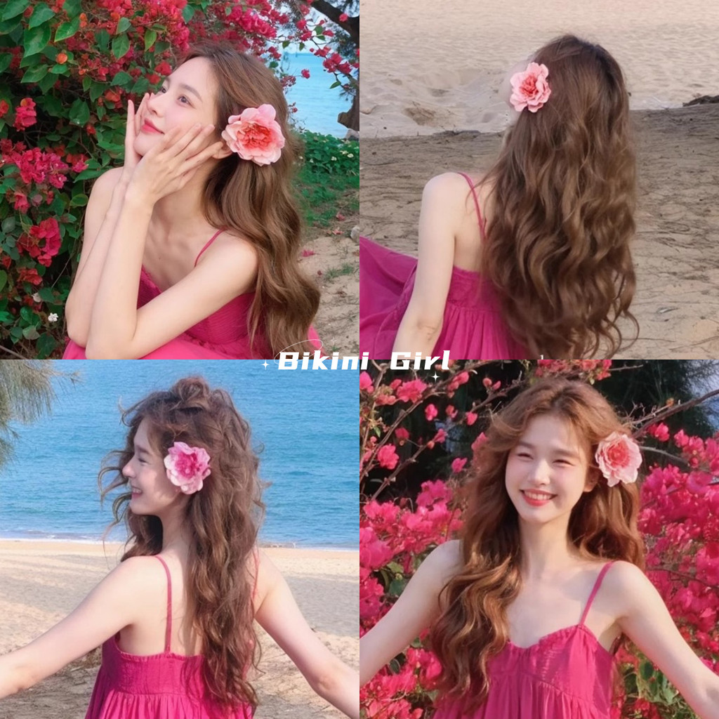 กิ๊บหนีบผม ดอกไ ม้ คลิปด้านข้าง  ย้อนยุคหวาน    ดอกโบตั๋น ผ้าออร์แกนซ่า สไตล์ชายทะเลหน้าร้อน