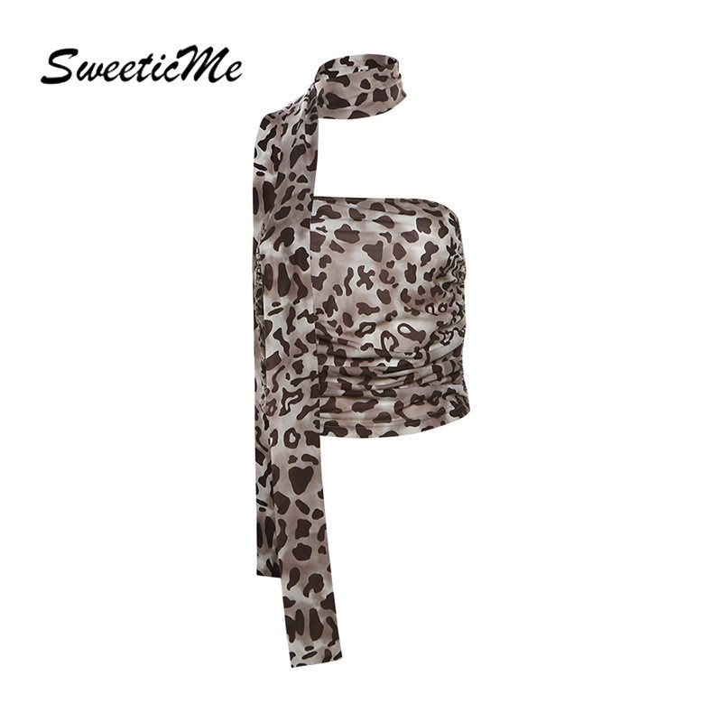 Sweeticme Womens 2025 New Fashion sexy street slim fit all match leopard tube tops