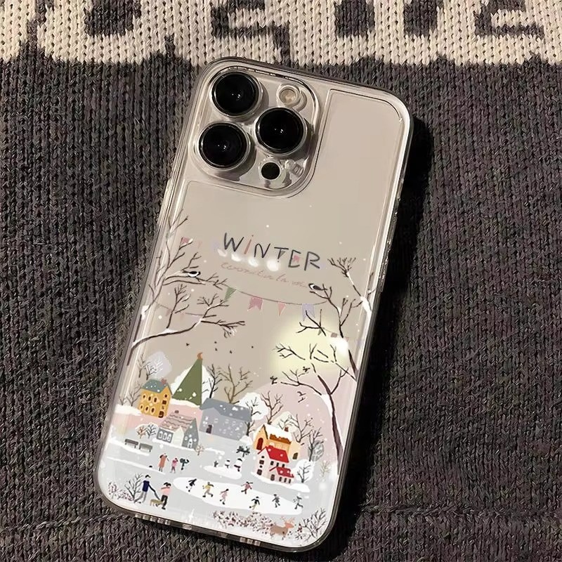เคสโทรศัพท์สําหรับiphone 12 13 14 15 16 11 Pro Max XR X XS 7 8 Plus SE2 สวยFallingหิมะฤดูหนาว