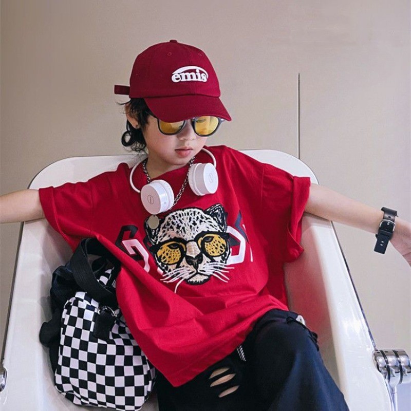 Kid T เสื้อ (10-40กก.) ผ้าฝ้าย 100% แขนสั้นพิมพ์เสื้อยืดรอบคอบางท็อปส์ฤดูร้อนแฟชั่นเด็กสาวสวมใส่