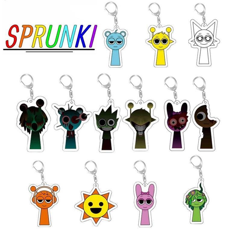Sprunki พวงกุญแจสยองขวัญเกม Sprunki Incredibox พวงกุญแจ 2D อะคริลิคพวงกุญแจจี้อุปกรณ์ต่อพ่วงเกมกระเป๋าอุปกรณ์เสริมกระเป๋าจี้แหวน Charm