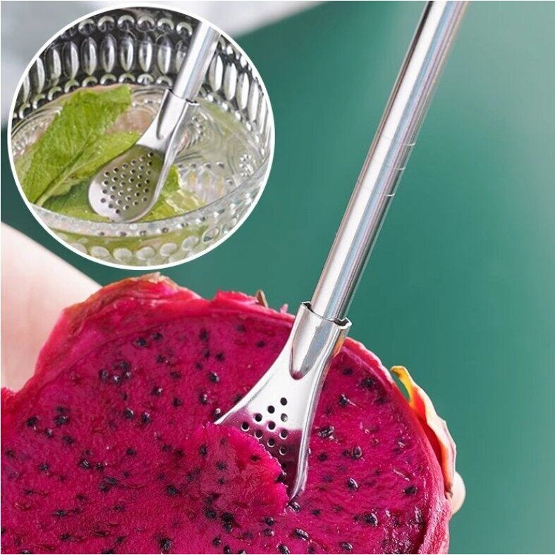 PQS ช้อนสแตนเลสที่กรองชา หลอดชาหลอดดูดน้ำอุปกรณ์เสริมชาบาร์ล้างได้ 304 - รูปที่ 4