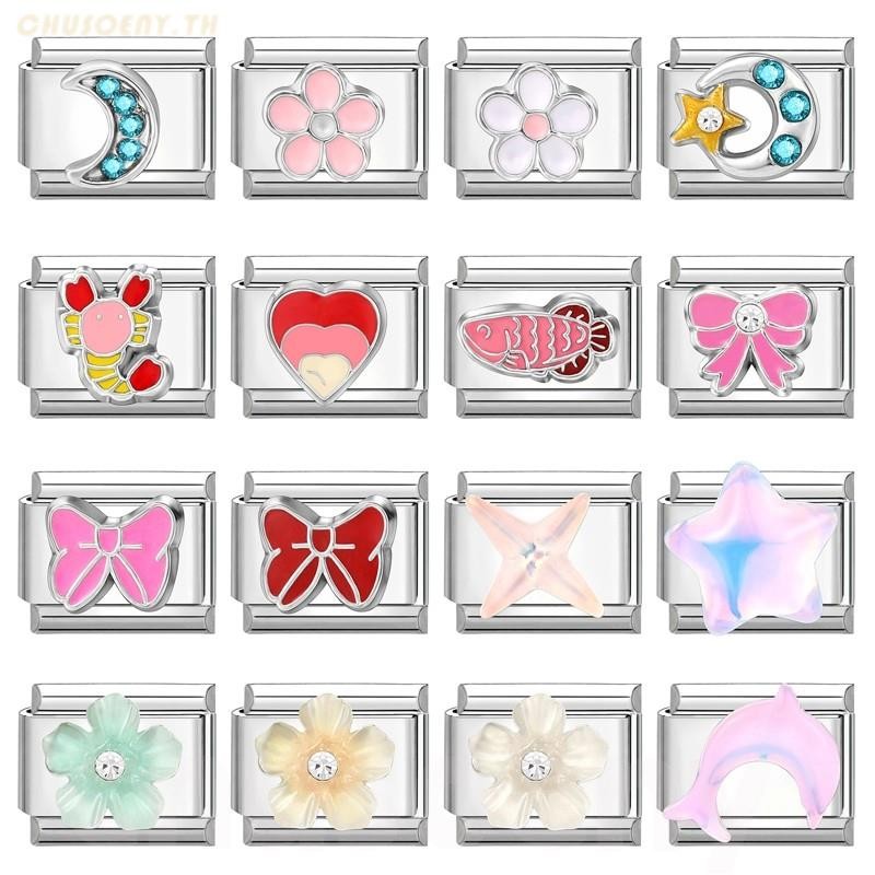 ยอดนิยม Love 3D ดอกไม้โบว์อิตาเลี่ยน Charm Links Fit 9 มม.สร้อยข้อมือสแตนเลสทําเครื่องประดับ