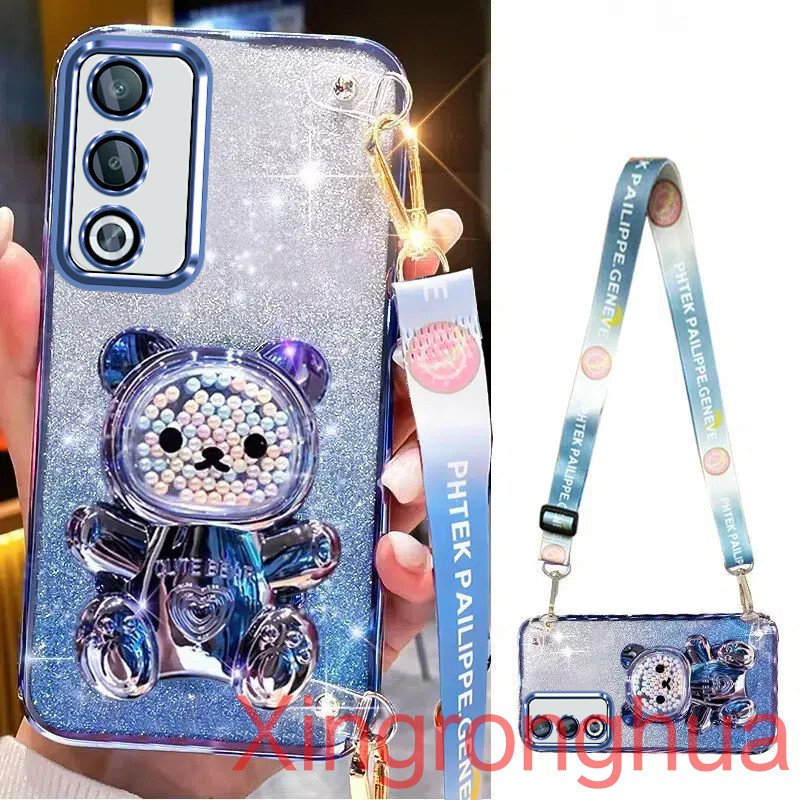 เคสโทรศัพท์สําหรับoppo A3 Pro 5G A3X 5G/ A3 A38 A18 A58 A60 A79 5Gสายรัดข้อมือยาวสไตล์ที่มีสีสันลูกปัดหมีผู้ถือหรูหรานุ่มTpuเคสโทรศัพท์