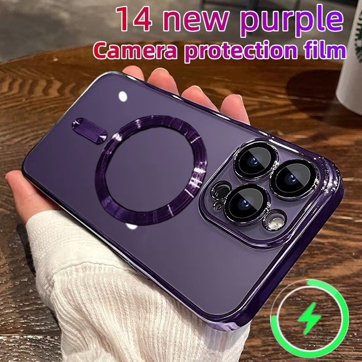 สําหรับ iPhone 16 15 14 13 12 11 Pro Max 14 15 16 7 8 Plus X XS Max XR SE ectroplated โปร่งใสพร้อมฟิล์มเลนส์ป้องกันกล้องเคสโทรศัพท์แม่เหล็ก
