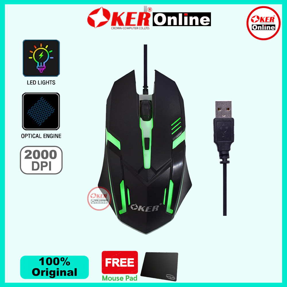 ⭕️ OKER Online OP-168 MOUSE GAMING WIRED LED เมาส์ เกมมิ่ง มีไฟ LED เปลี่ยนสีอัตโนมัติ