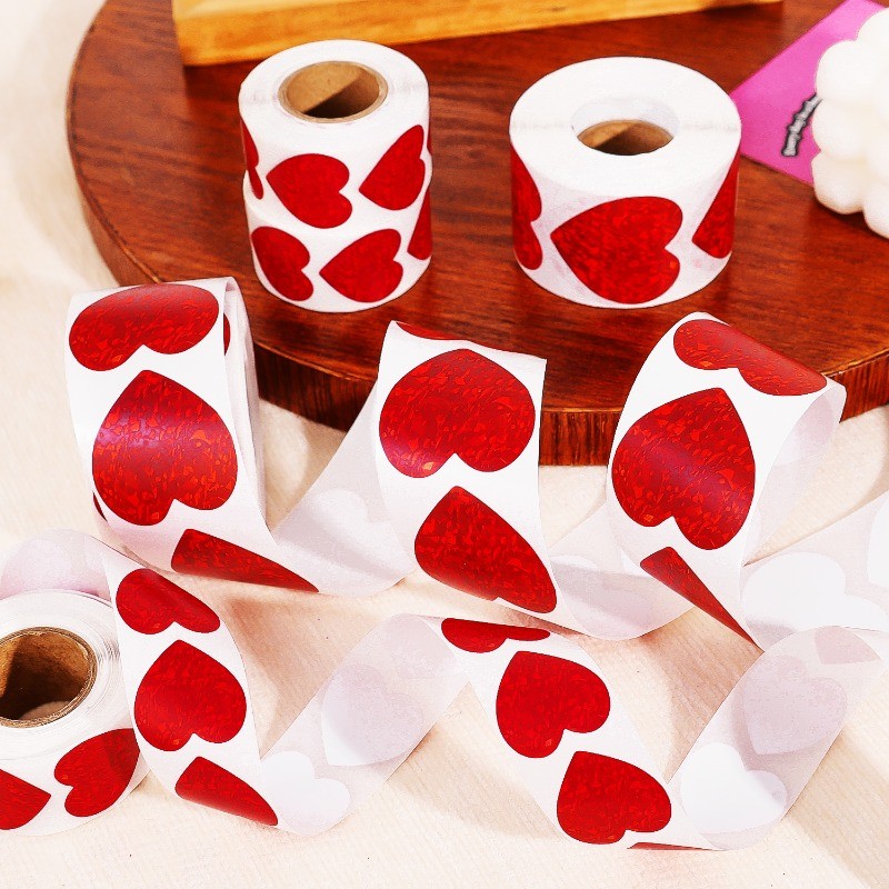 500ชิ้นประกายหัวใจสติ๊กเกอร์-สีแดงรักสมุดสติกเกอร์กาว-วันวาเลนไทน์งานแต่งงานกล่องของขวัญป้ายบรรจุภัณฑ์ - รูปที่ 4