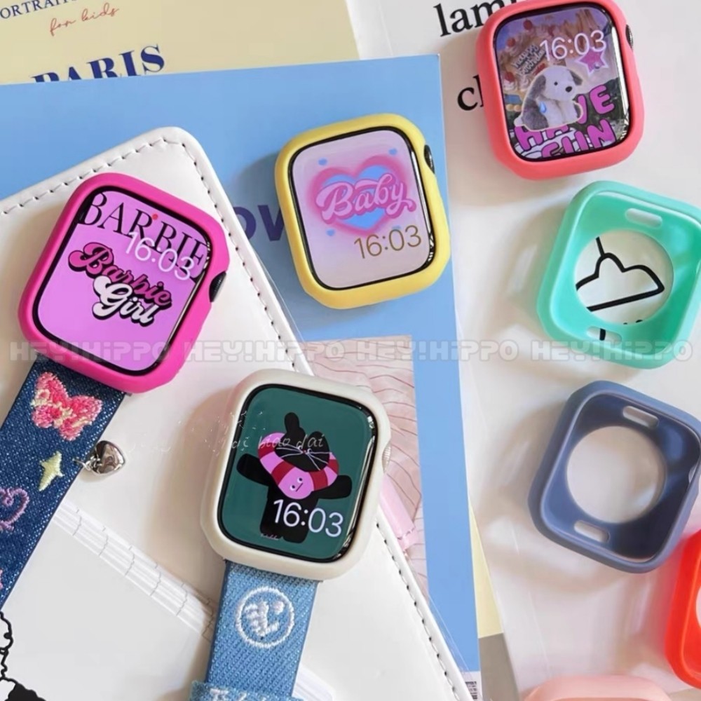 เคสซิลิโคนสีเหมาะสําหรับสมาร์ทวอทช์ซีรีส์ 10/9/8/7/6/5/SE/4/3/2/1 เคสนิ่มสีลูกกวาดเหมาะสําหรับ iwatch 49/46/45/44/42/41/40/38 มม.for Apple watch
