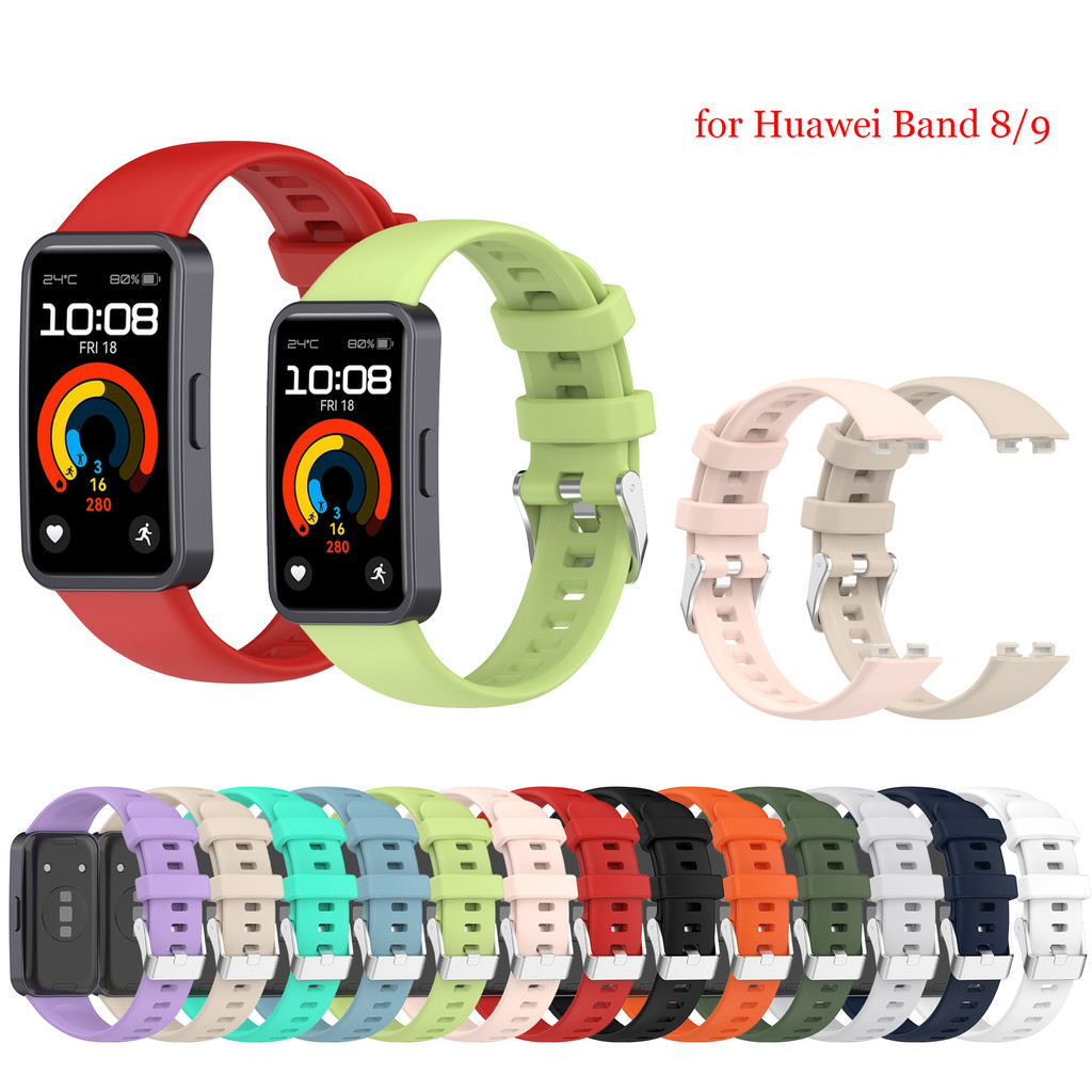 สายรัดซิลิโคนแบบสปอร์ตสําหรับ Huawei band 8 9 10 NFC หัวเว่ย วงดนตรี สายรัดข้อมือโลหะ Clasp watch strap สร้อยข้อมือ