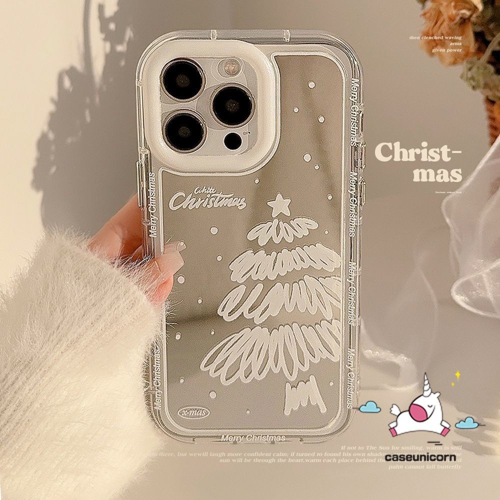 Dreamyต้นคริสต์มาสgraffitiการ์ตูนวงเล็บน่ารักbowknotสําหรับiphone 15 16 12 14 13 11 Pro Max 7Plus XR X XS Max 8 16 7 15 Plus SE 2020 Luxury Make Upกระจกกรณี