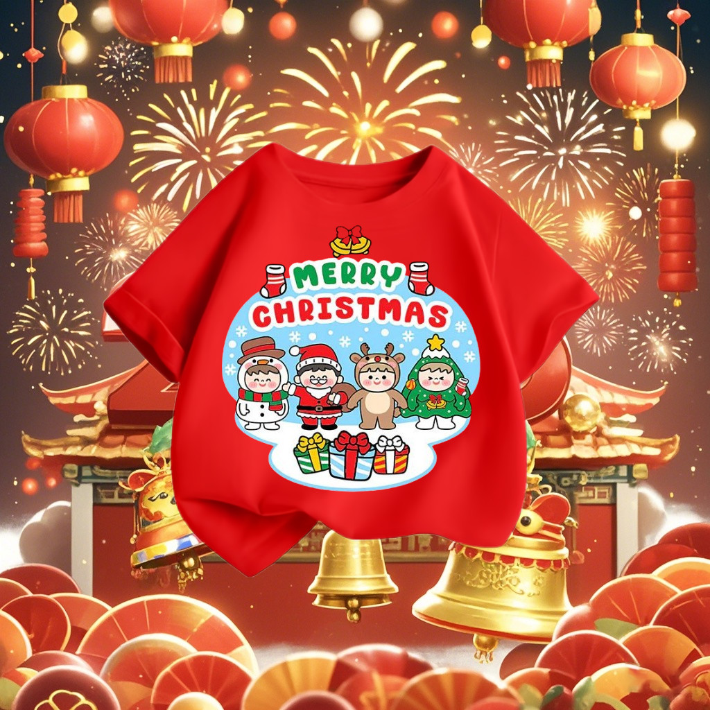 (จัดส่งตลอด 24 ชั่วโมง)KIDS PRINCESS New Year T-shirt เสื้อยืดแขนสั้นสำหรับเด็ก สีแดงน่ารัก หมายเลข A14