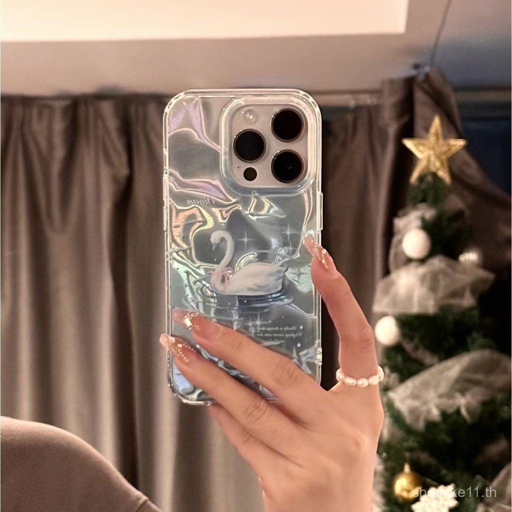 ฝันน้ำระลอกคลื่นหงส์ขาวสำหรับ iPhone 16, 11, 12, 13, 14, 15 PRO MAX, 7plus, 8PLUS, 11pro, 13pro, X, XR, เคสโทรศัพท์มือถือดีไซน์สร้างสรรค์ขั้นสูงอเนกประสงค์สำหรับ XS MAX tfwn