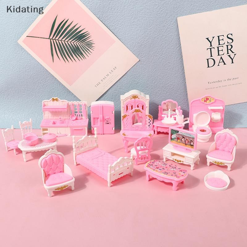 Kidating 4/7/10/11Pcs Miniature เฟอร์นิเจอร์บ้านตุ๊กตา Accessoies ของเล่นเด็กห้องครัวห้องนอนห้องนั่งเล่นห้องน้ําทําอาหารสําหรับตุ๊กตาเกมใหม่
