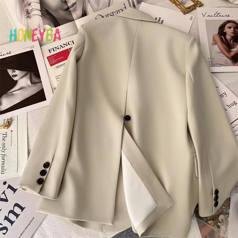 <Honeyba> ผู้หญิง Blazer เกาหลี Casual Office Lady Outwear กลับชุดกระดุมแถวเดียว Nice