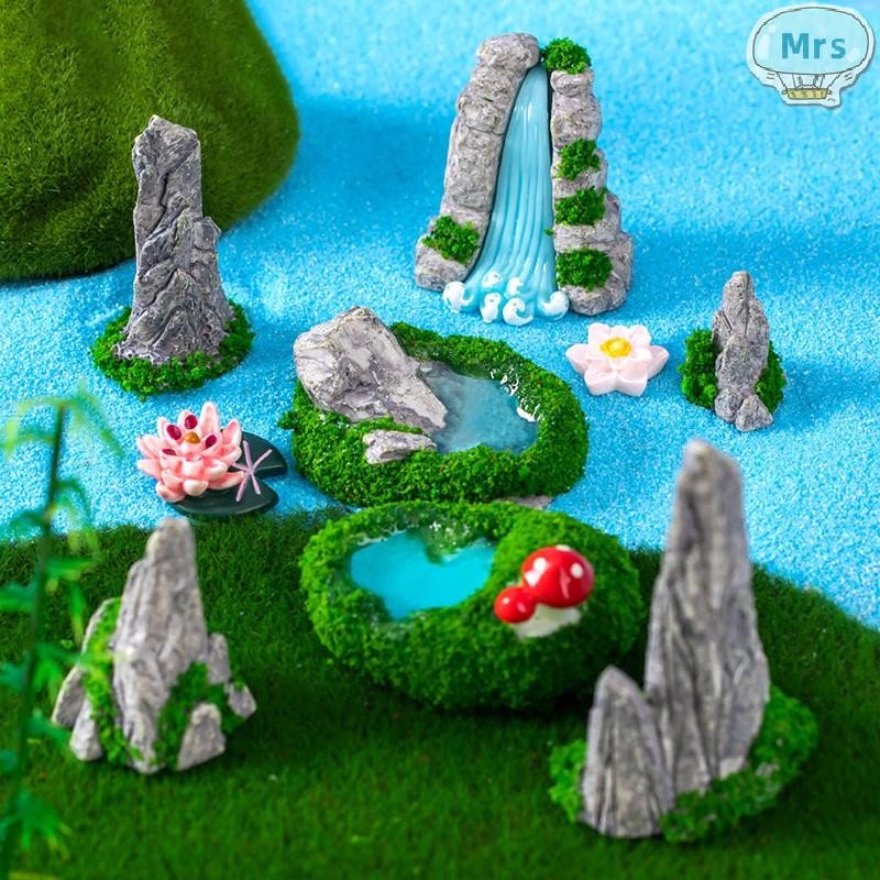 [MR] ตุ๊กตาจิ๋วเลียนแบบน้ําตกภูเขาปลอมเครื่องประดับภูมิทัศน์ไมโครสําหรับตกแต่งบ้าน DIY อุปกรณ์โต๊ะ T