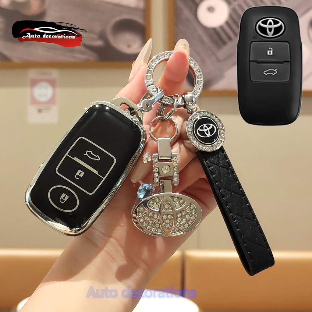 Toyota yaris ativ ปลอกกุญแจรถ ขอบเงิน 3 ปุ่ม พวงกุญแจ Toyota yaris veloz ativ เคสกุญแจรถ