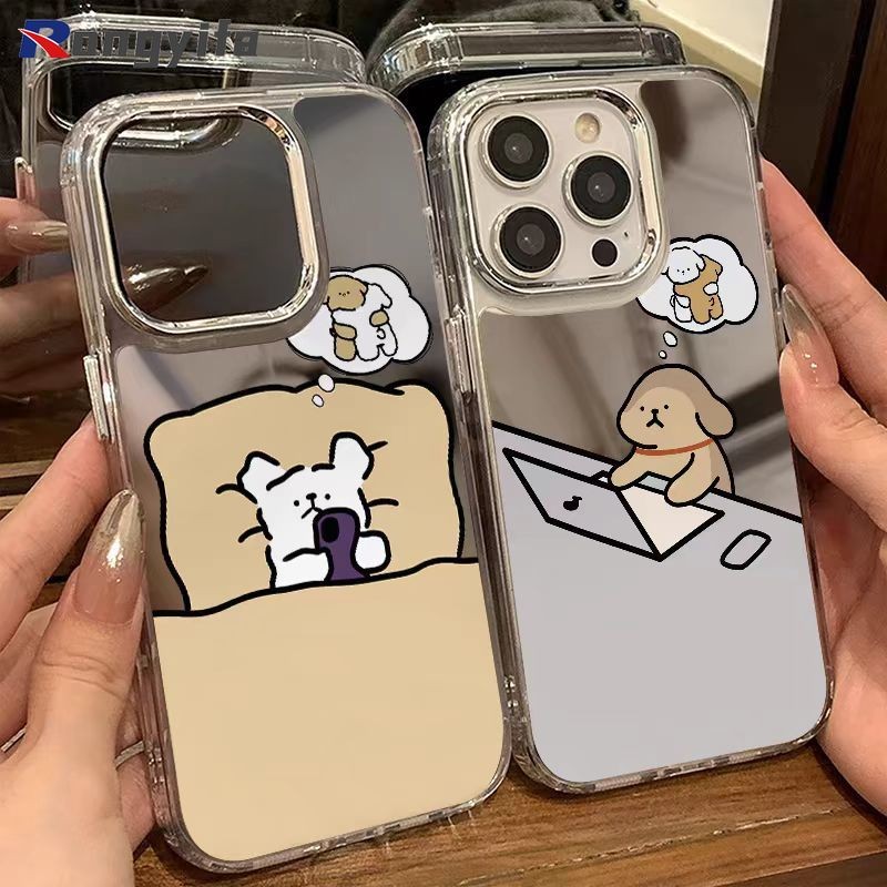 การ์ตูนลูกสุนัขคู่กระจกสําหรับ Infinix Hot 50 Pro Plus หมายเหตุ 40 30 Pro Plus Hot 20i 20 12i 10 8 Lite สมาร์ท 5 4G 5G ปกอ่อนน่ารักสุนัข Anti-fall เคสโทรศัพท์