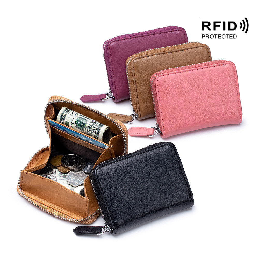 กระเป๋าใส่เหรียญสไตล์ญี่ปุ่นหนังแท้ RFID Unisex ซิปเปลี่ยนกระเป๋าเก็บที่ใส่เหรียญ