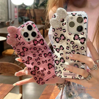 เสือดาวพิมพ์เพชรโบว์เคสโทรศัพท์สําหรับiPhone 17 16 15 14 13 12 11 Pro Max X Xr Xs Max 7 8 Plus SE2020