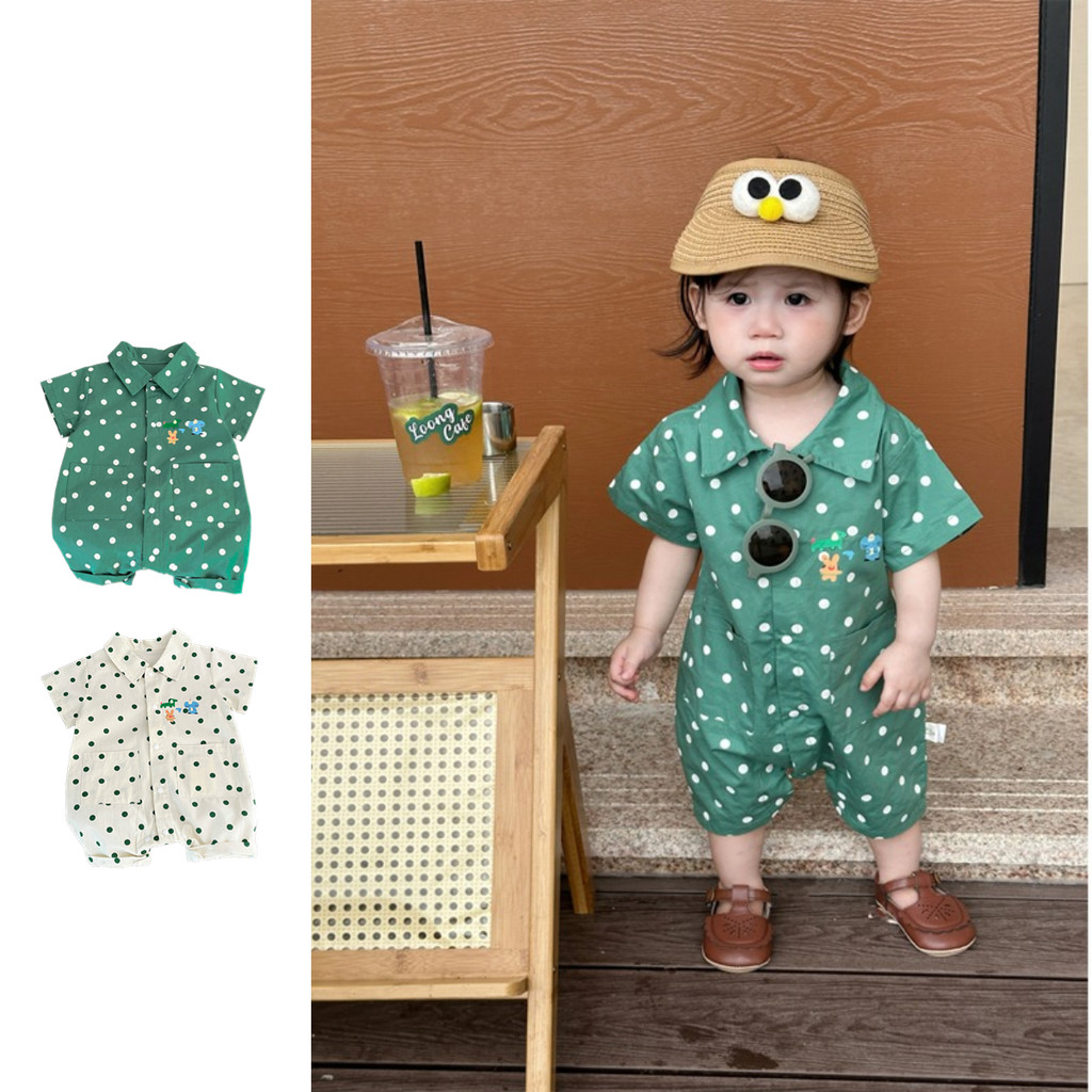 ฤดูร้อนใหม่เสื้อผ้าเด็กเด็กผู้หญิงเด็กแขนสั้น Onesie 0-24 เดือนเด็ก Polka Dot หล่อ Romper สไตล์เกาหลี Outing เสื้อผ้า