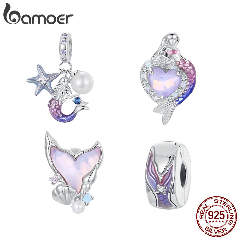 Bamoer 925 Sterling Sliver Charm จี ้ นางเงือกสีม ่ วงสําหรับสร ้ อยข ้ อมือของขวัญสําหรับ Momen