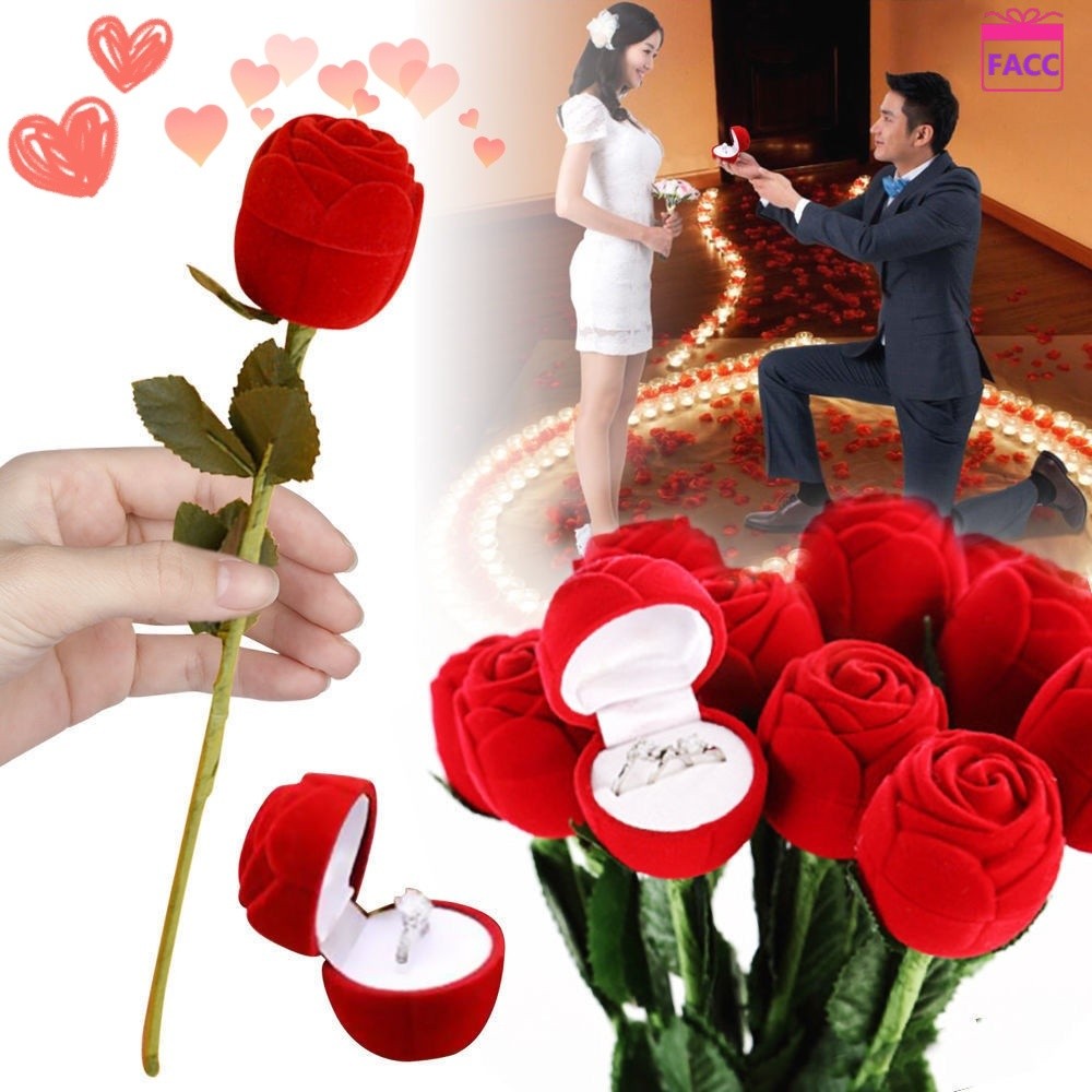 หรูหรากํามะหยี่ขนาดใหญ่ Rose แหวนกล่อง-ประณีตดอกไม้สีแดงแหวน Organizer-อเนกประสงค์วันวาเลนไทน์เครื่องประดับของขวัญกรณี