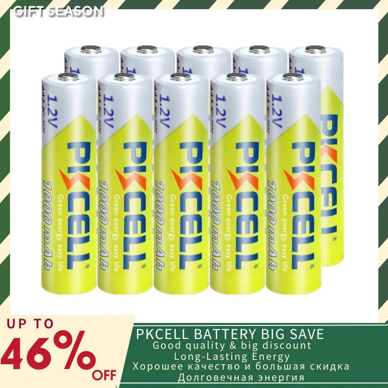 10PCS PKCELL 1.2v NI-MH AAA Battery 3A 1000MAH AAA Rechargeable Battery aaa nimh battery batteries r