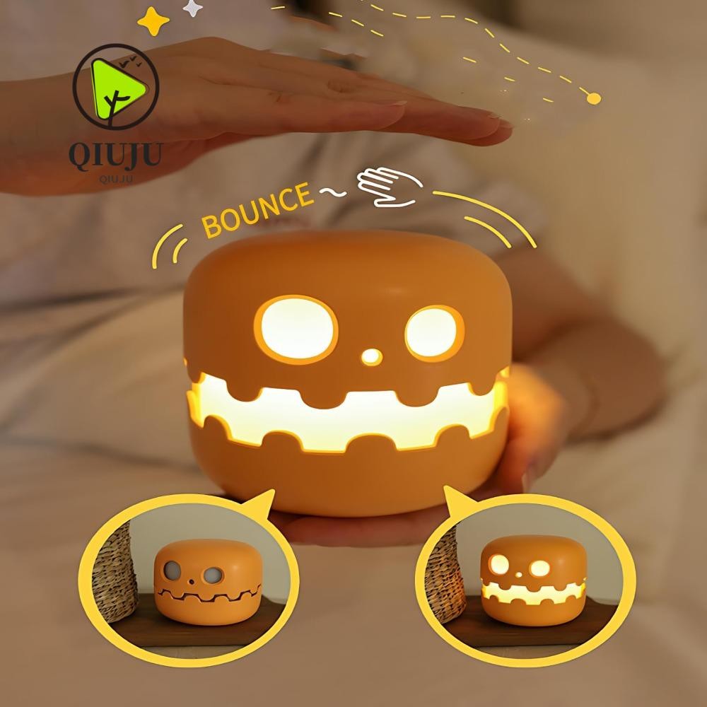 Qiju ไฟฟักทองผี, ชาร์จสีส้ม LED Nightlights, น่ารักโต๊ะตกแต่งฮาโลวีนพร้อมฟังก์ชั่นจับเวลา Nightstand โคมไฟตกแต่งฮาโลวีน