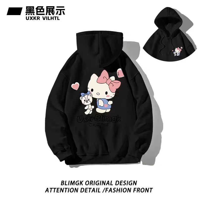 ฤดูใบไม้ร่วงอะนิเมะการ์ตูนน่ารัก สวัสดี คิตตี้ ซิปเสื้อสเวตเตอร์ถักผู้หญิง คลุมด้วยผ้า เสื้อกันหนาวหลวมสบายๆคู่ สูงสุด - รูปที่ 5