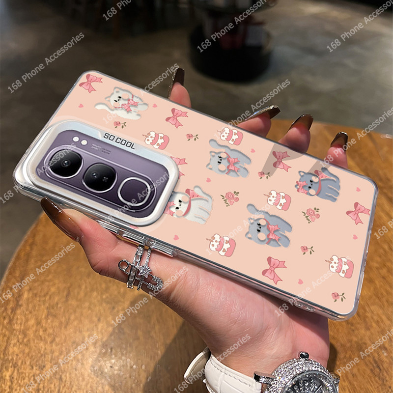 เคส Vivo V50 V40 Y200 5G เคส Vivo V40 Pro เคสน่ารักการ์ตูนแมวน้อยสีชมพูโบว์กันกระแทกเคส Ins สไตล์ด้านแข็ง IMD ปุ่มชุบ TPU ขอบโทรศัพท์เด็กผู้หญิง - รูปที่ 2