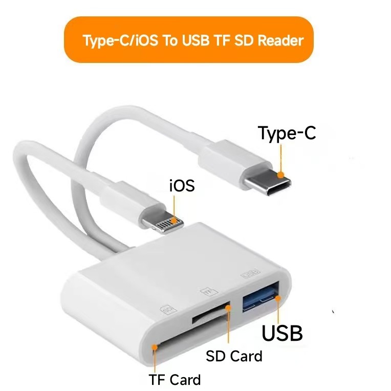 Type-c/ios ถึง SD TF USB 3 ใน 1 การ์ดหน่วยความจําสําหรับ xiaomi Samsung ios 18 17 16 15 14 13 Android USB C โทรศัพท์มือถืออะแดปเตอร์ CardReader สําหรับ U Disk คีย์บอร์ดเมาส์กล้อง Converter