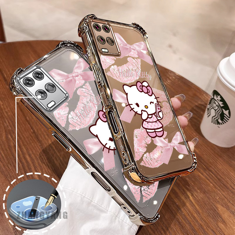 สําหรับ OPPO A54 4G สี่มุม anti drop electroplated เคสโทรศัพท์ความงามริมฝีปากสีชมพูโบว์น่ารักออกแบบใหม่รูปแบบ TPU soft case - รูปที่ 4