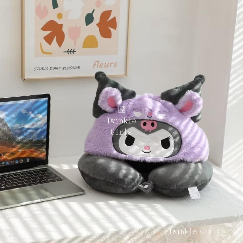 Kuromi Cinnamoroll น่ารักมีฮู้ดหมอนรูปตัวยูหมอนนอนกลางวันหมอนรองคอสำหรับเดินทางหมอนนอนหัวเครื่องบิน Hello Kitty Melody pochacco หมอนรองคอสำหรับนักเรียนแลกเปลี่ยนของขวัญ