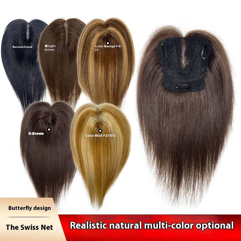 วิกผมเพิ่มผมแท้ 100% ระบายอากาศ เบาสบาย ปกปิดผมขาว สีดํา/สีอื่นๆ