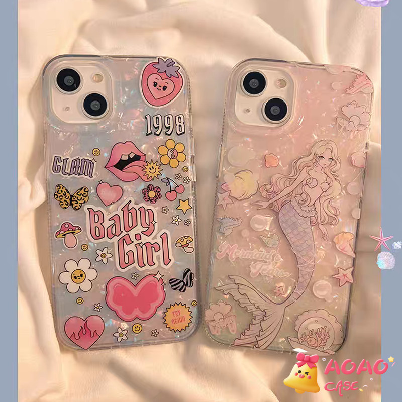 เคสไอโฟน 16 สำหรับ iPhone 11 15 13 16 14 12 Pro Max 7Plus XR 8 7 16 14 15 Plus X XS Max SE 2022 โรแมนติกนางเงือกเด็กสาว