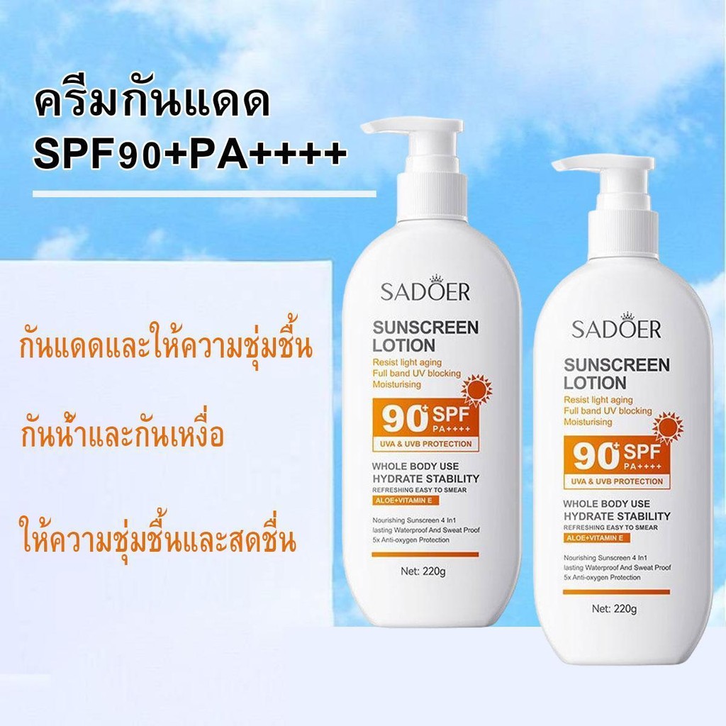 POPO【1แถม1】SADOERครีมกันแดด ครีมกันแดด สดชื่น หน้ากระจ่างใส ควบคุมความมันบำรุงผิวSPF90+PA++++ไม่เหนียวเหนอะหนะทั่วผิวกาย รูปที่ 4