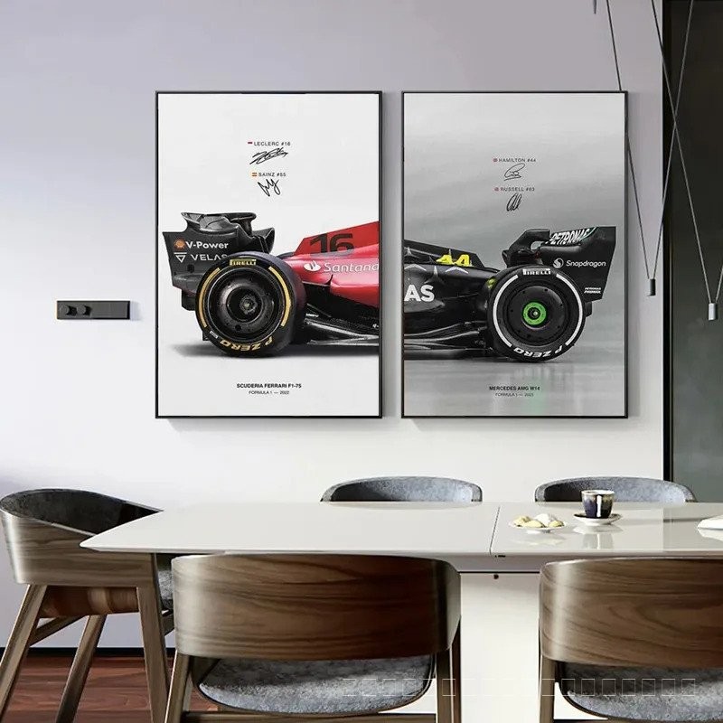 สูตร Grand Prix F1-75แข่งโปสเตอร์พิมพ์แข่งชาร์ลส์ผ้าใบจิตรกรรมรถแข่งผนังศิลปะประดับห้องรถยนต์ของขวัญคนรัก