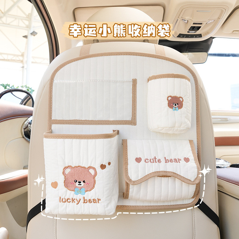Car Seat Back Storage Bag Cute Bear Car Interior Design Supplies Cartoon Practical Ideas Car Interio