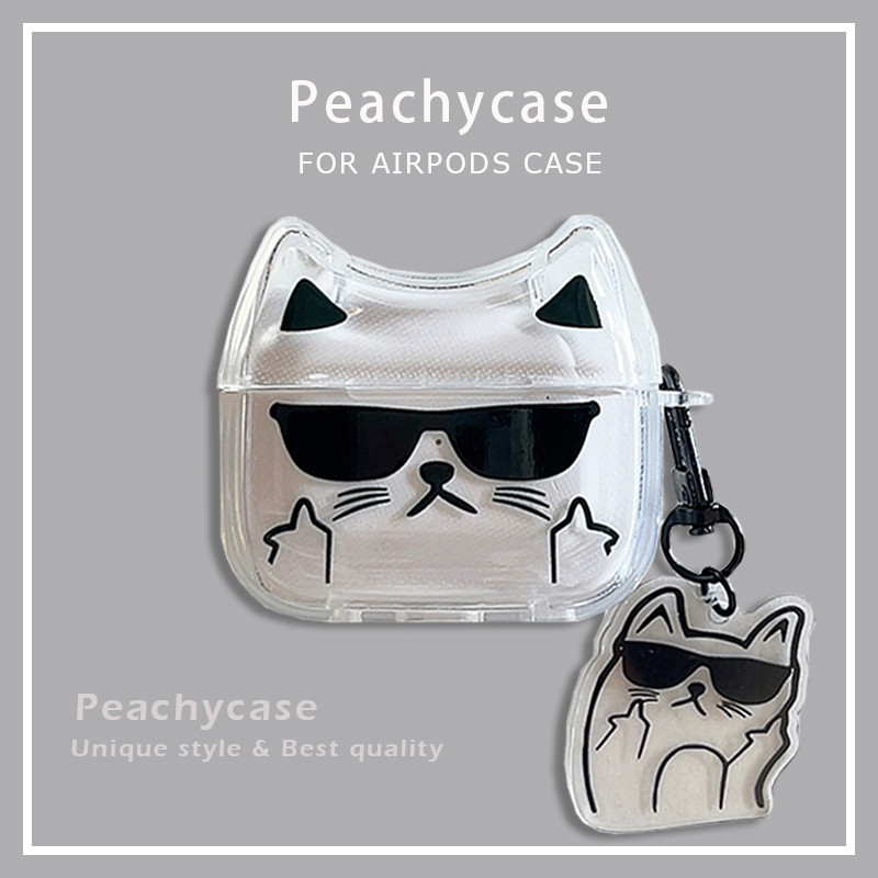 แว่นกันแดดเย็นจี้แมว ทีพียู หูฟังไร้สายบลูทูธเคสป้องกันเข้ากันได้กับ แอร์พอด 1 2 3 4 มือโปร มือโปร2 แอร์พอด4 ป้องกันลอส ชุดหูฟังครอบ