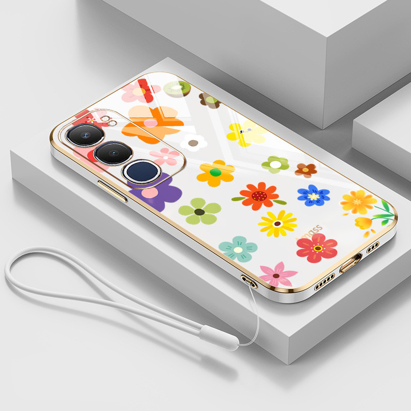 เคสสําหรับVivo Y04 Y29S Y29 Y200 4G 5G Y19S Y100 (IDN) กลีบสีสันหรูหราElectroplatedซิลิโคนกันกระแทกนุ่มเคสโทรศัพท์