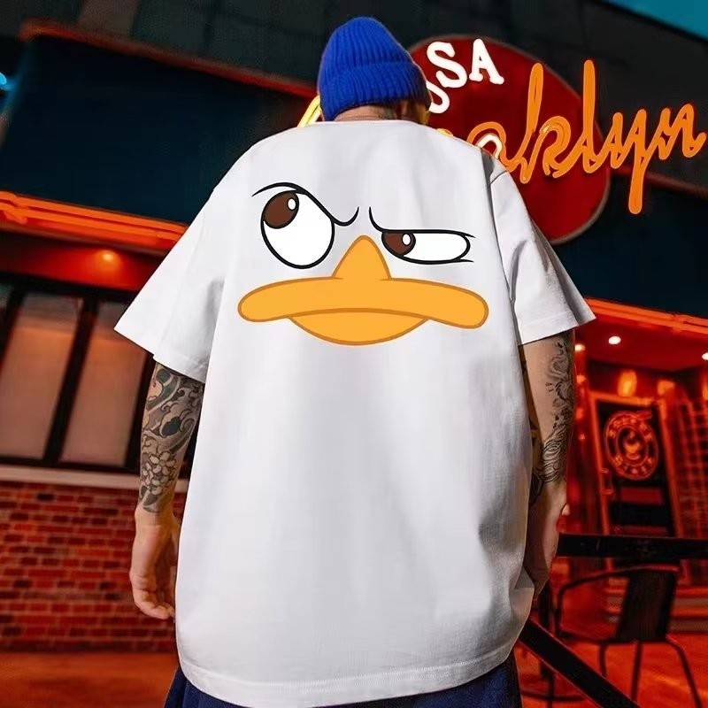 COD 8XL Loose Fitting Fashion American Vintage Duck Expression Print T-shirt With Round Neck Men Ver